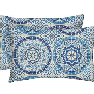Lumbar Throw Pillows Set of 2 20 x 12 All-WeBlue Wheel Indigo Blue and White